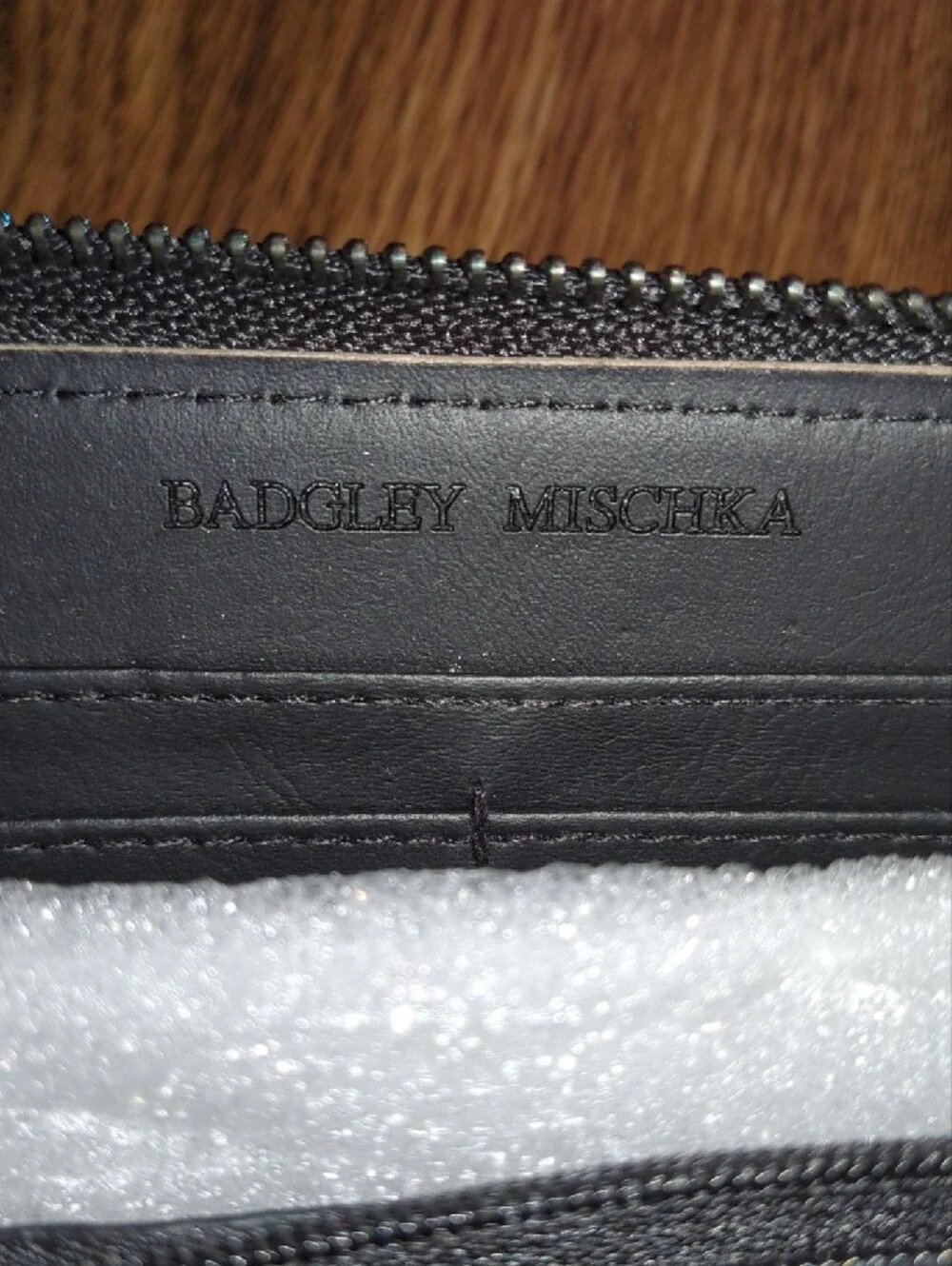 Badgley Mischka Black Leather Zip Pouch Brand New